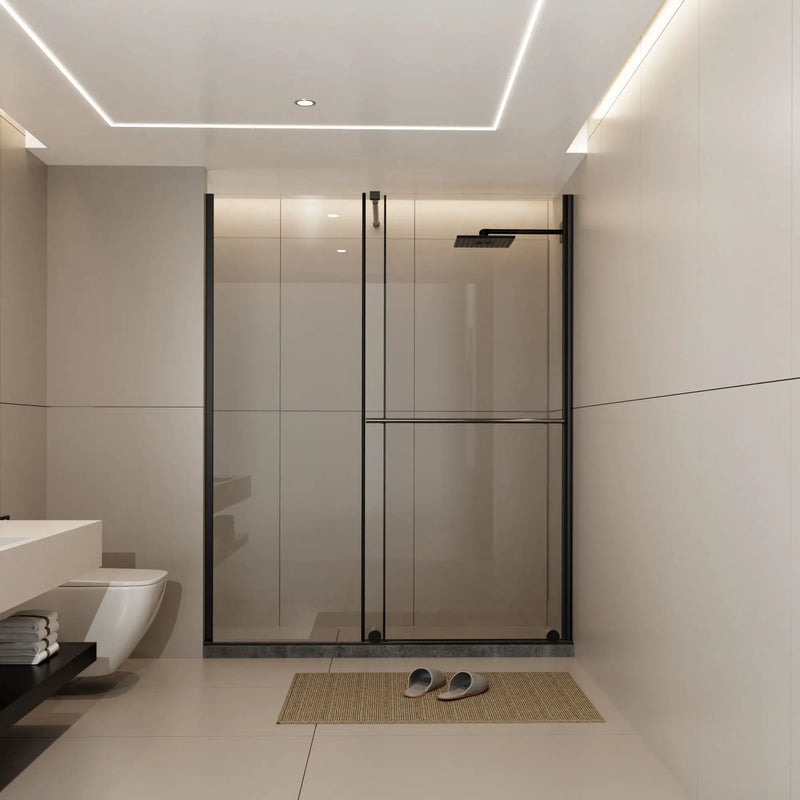 Glass Shower Door, Shower Sliding Door Walk In Shower Screen Dual Usage, 1 / 4" Thick Glass Panel With Stainless Steel Handle, Supporting Bar - Black by HouseOfZazla