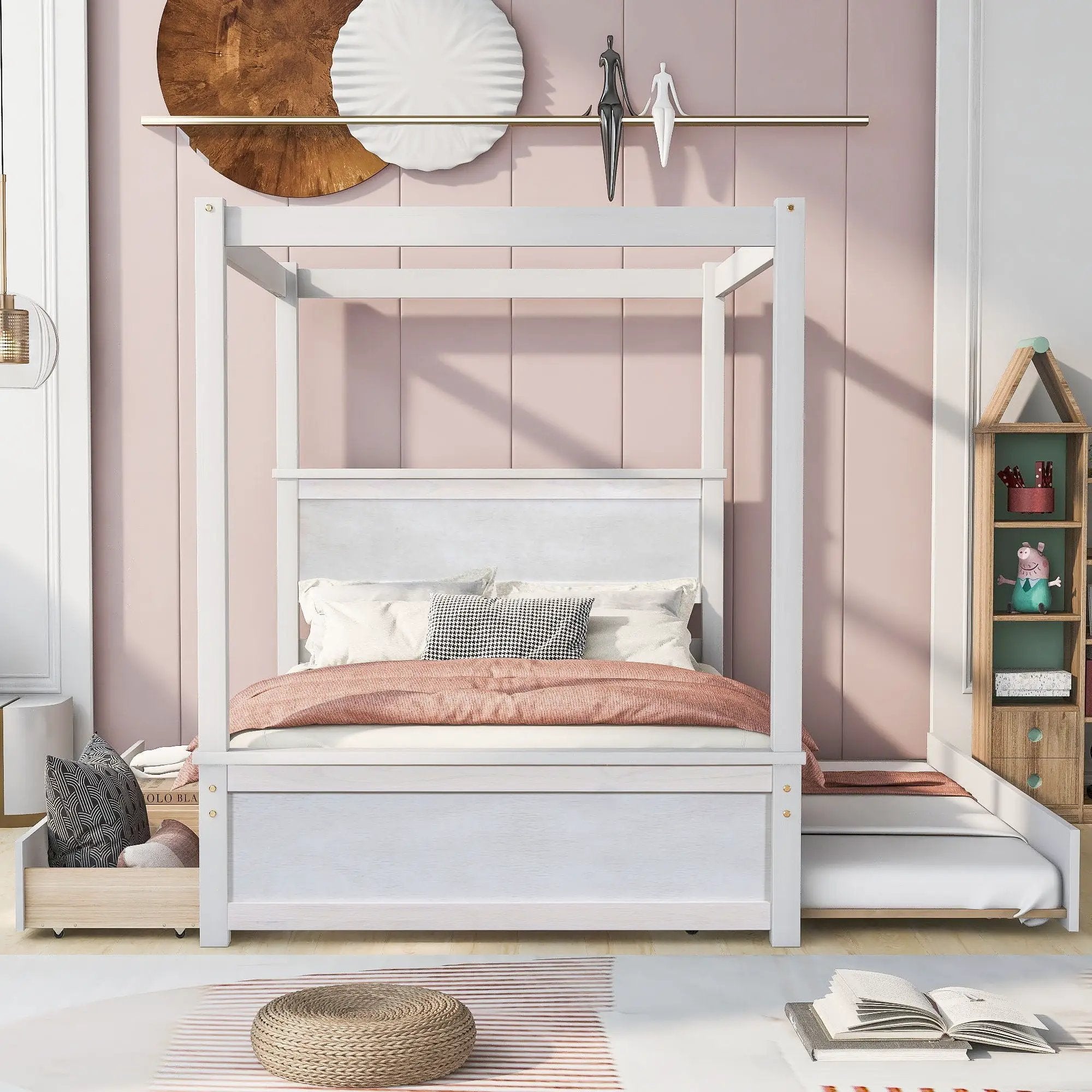 Canopy Platform Bed With Drawers, Support Slats, No Box Spring Needed by Unique Piece Furniture