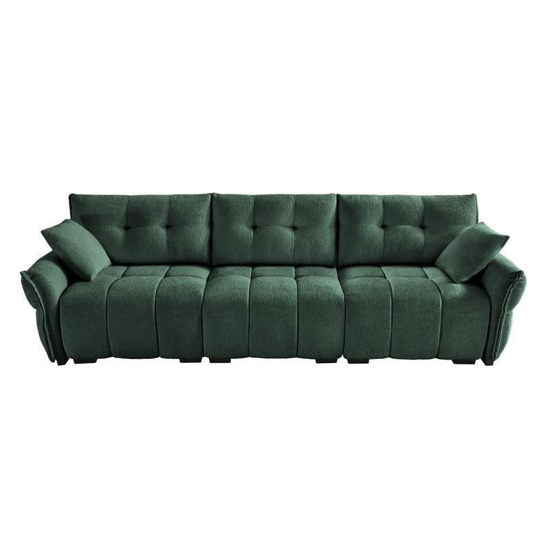 Elegant 3 Seater Sofa Set & Pillows Frame, High Rebound Cushions - Textured Green by HouseOfZazla