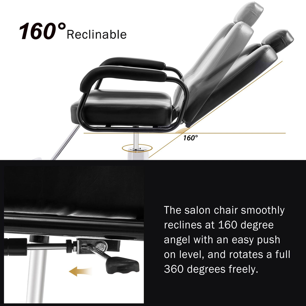 Heavy-Duty Barber Chair with Steel Frame - Black, photo 6 of 7