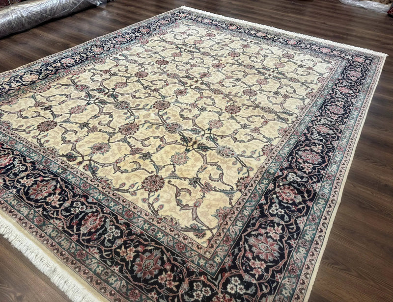 Sino Persian Rug 8x10, Allover Pattern, Beige and Midnight Blue, Wool Oriental Carpet by Jewel Rugs