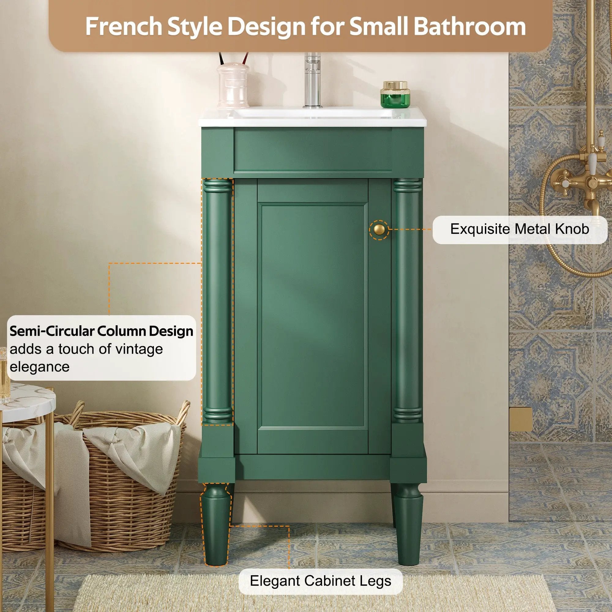 18" French Style Bathroom Cabinet with Storage by HouseOfZazla