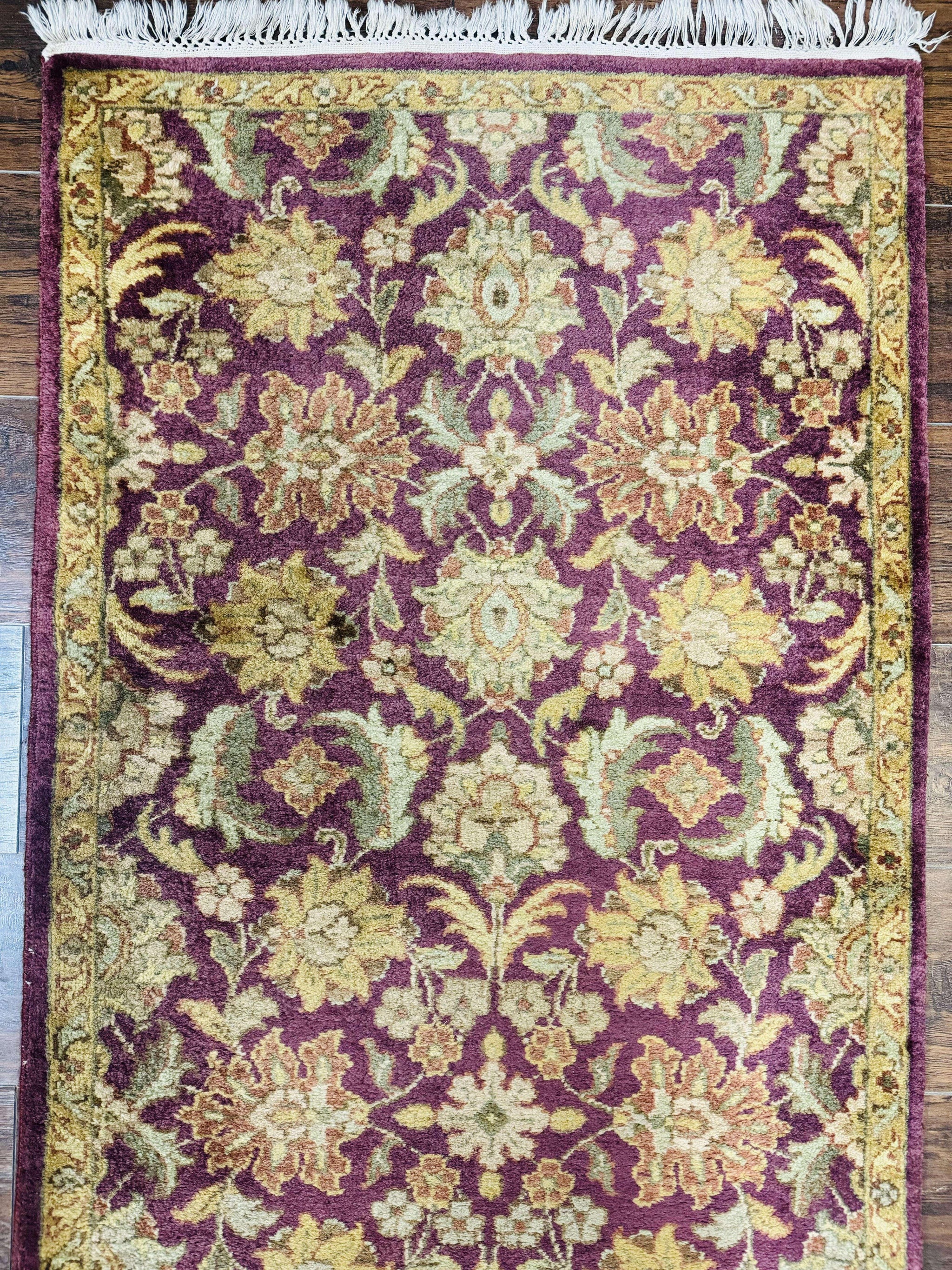 Indian Agra Runner Rug 2.6 x 17.5, Long Runner Rug for Hallway, Floral Handmade by Jewel Rugs