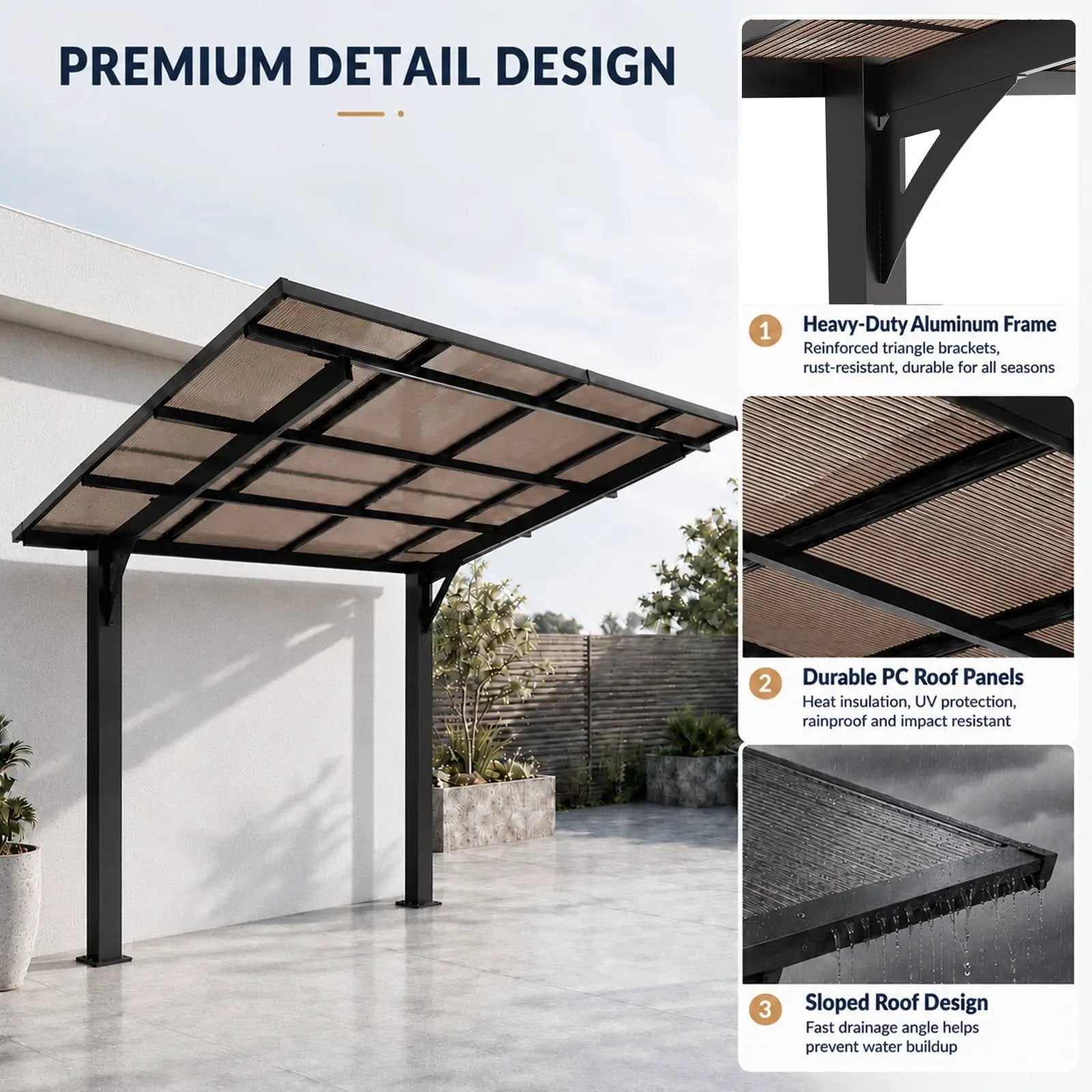 8x8FT Outdoor Carport with Galvanized Steel Frame and Sloped PC Roof by HouseOfZazla