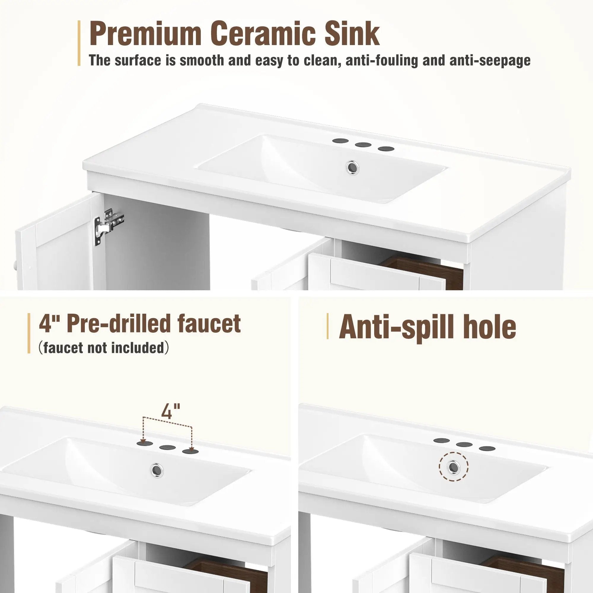 Shaker Free Standing Bathroom Vanity Cabinet & Sink, Soft Close Drawers, Soft Close Doors by HouseOfZazla