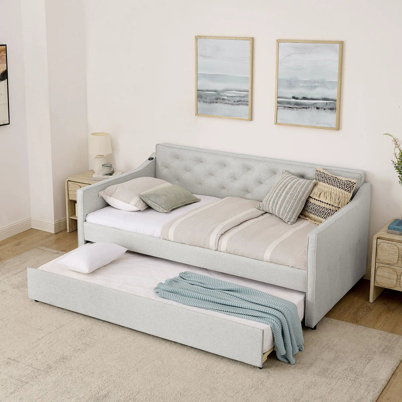 Daybed With Pop Up Trundle And USB Charging Armrest by Unique Piece Furniture