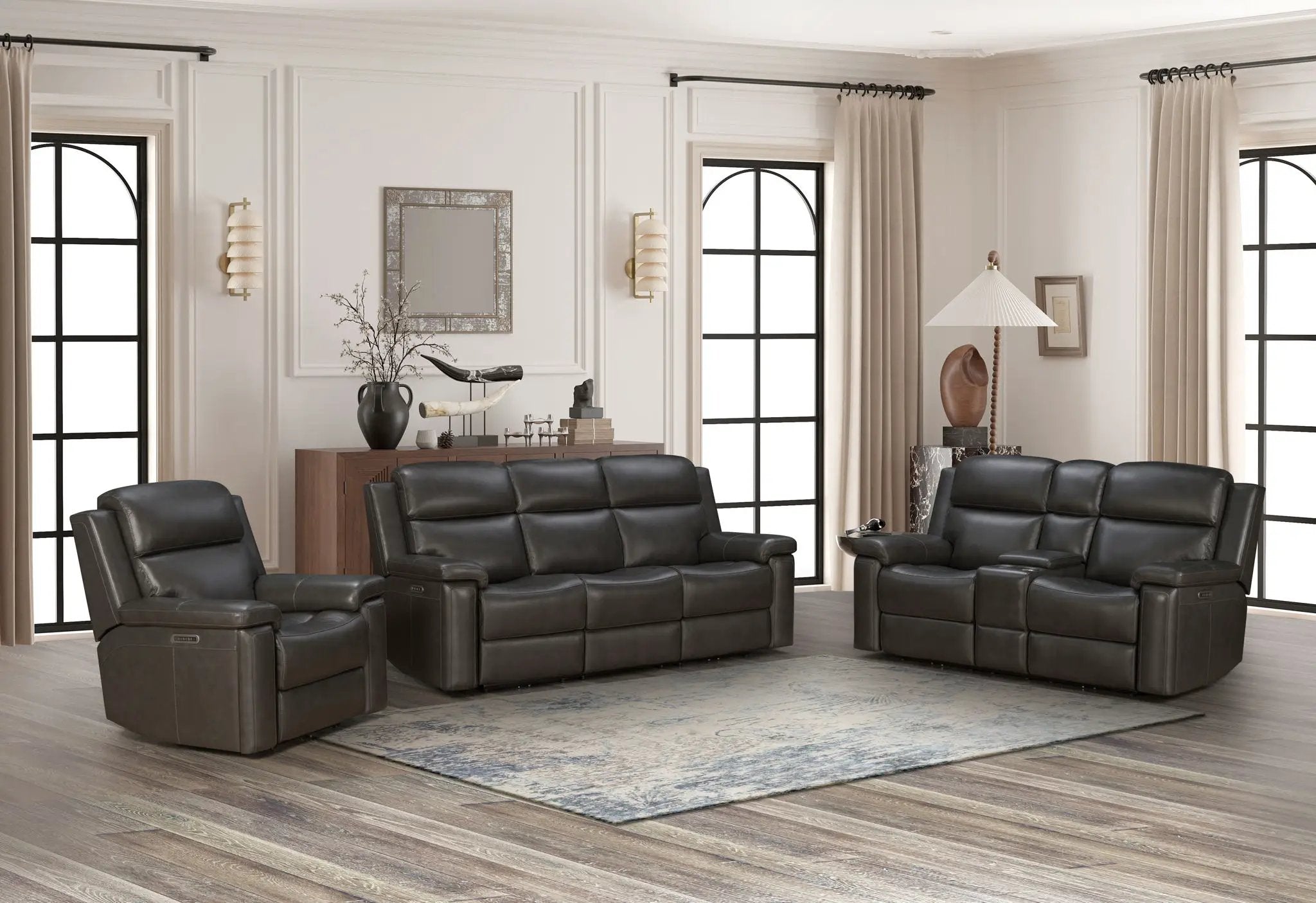 Leon - Power Console Loveseat Recliner With Power Headrest, Power Lumbar, Heat And Massage - Smokey Gray by Unique Piece Furniture