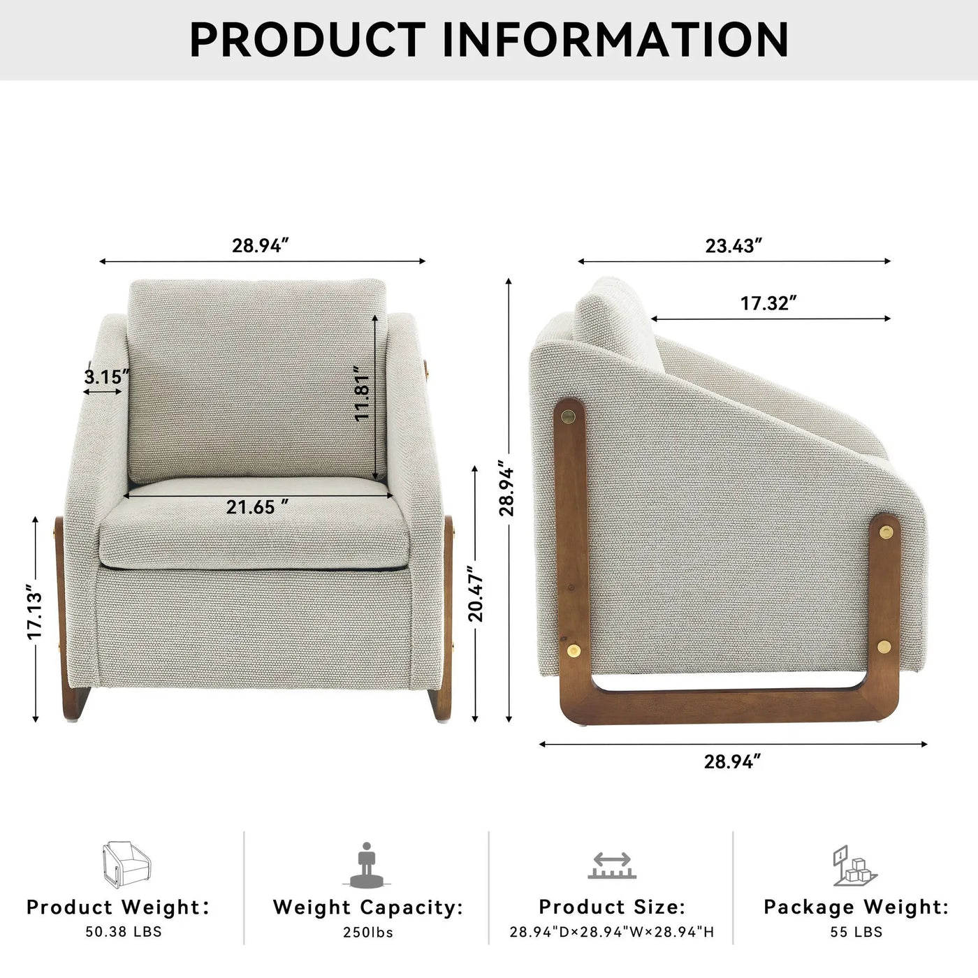 Modern Upholstered Armchair With Wooden Side Frame by HouseOfZazla