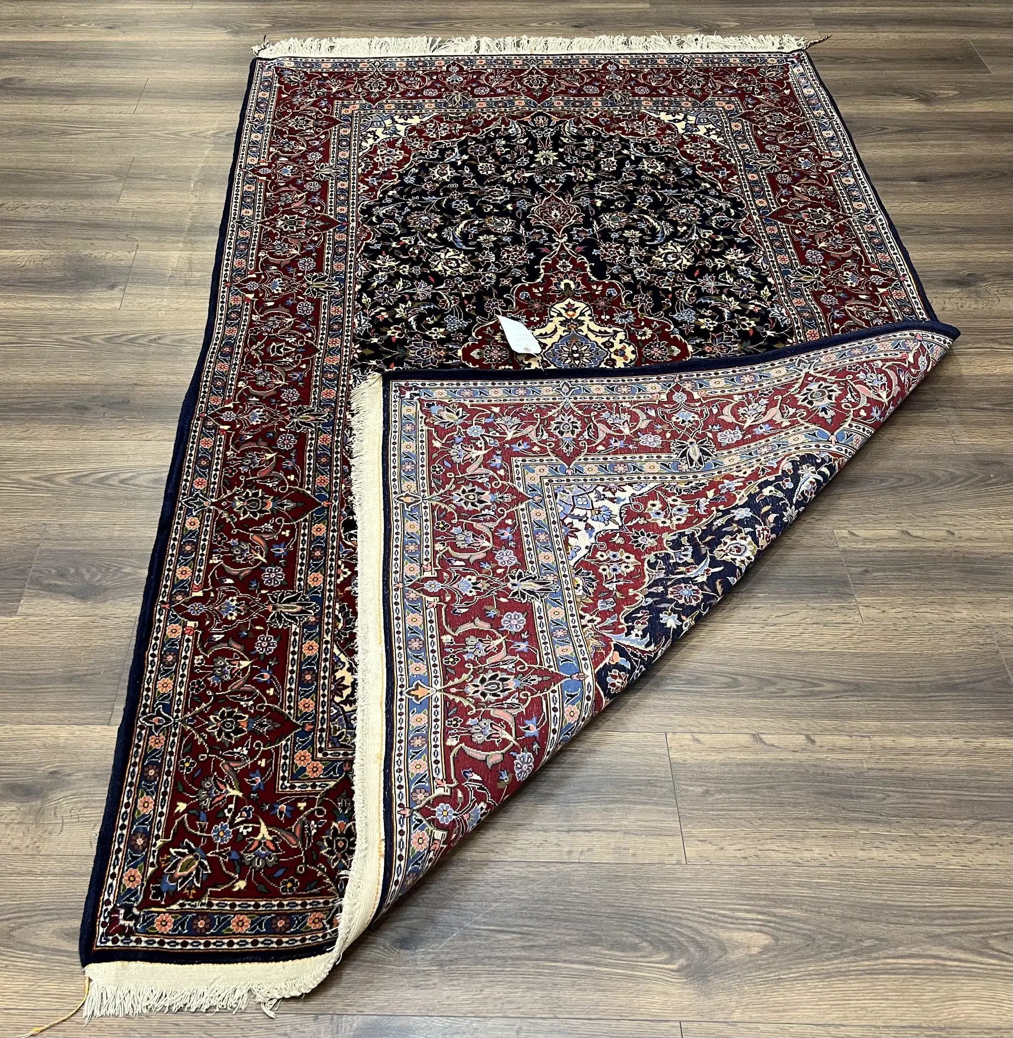 Dark Blue Persian Rug 5x8, Kork Wool Semi Antique Kashan Carpet, Very Fine Lachak Toranj Rug, Hand Knotted Floral Medallion Rug, 5 x 8 Oriental Rug by Jewel Rugs