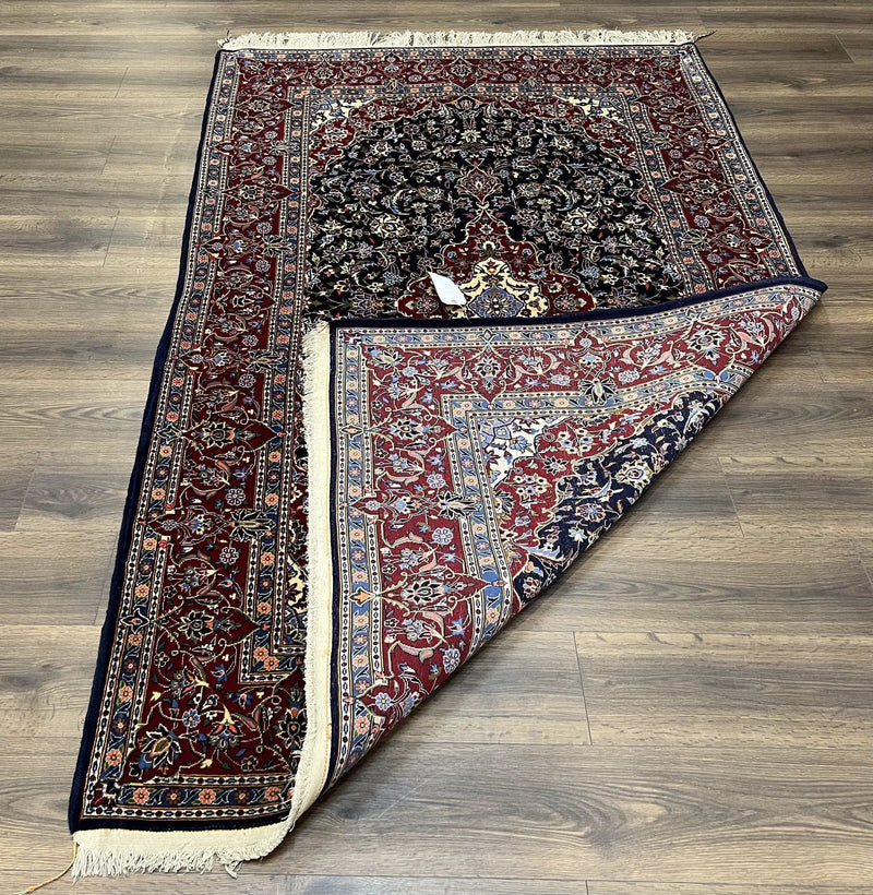 Dark Blue Persian Rug 5x8, Kork Wool Semi Antique Kashan Carpet, Very Fine Lachak Toranj Rug, Hand Knotted Floral Medallion Rug, 5 x 8 Oriental Rug by Jewel Rugs