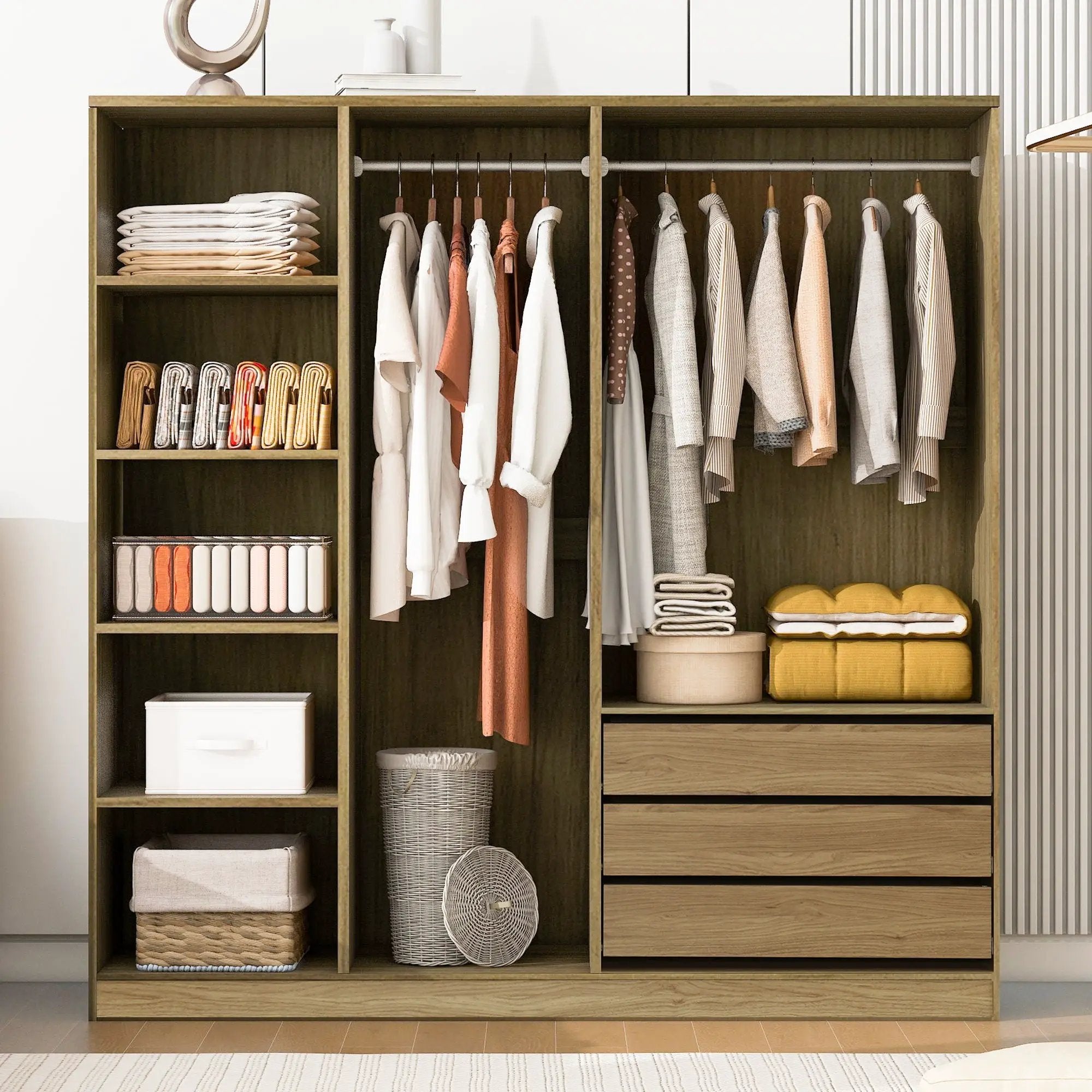 Doorless Storage Wardrobe For Dedroom With Shelves And 3 Drawers by Unique Piece Furniture