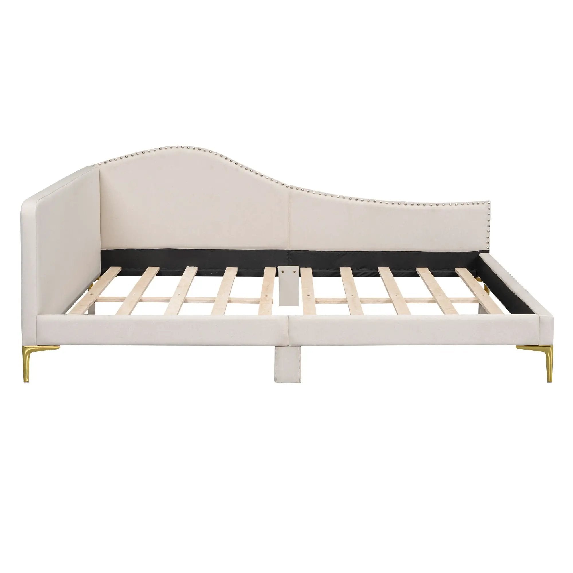 Upholstered Daybed With Headboard And Armrest, Support Legs by HouseOfZazla