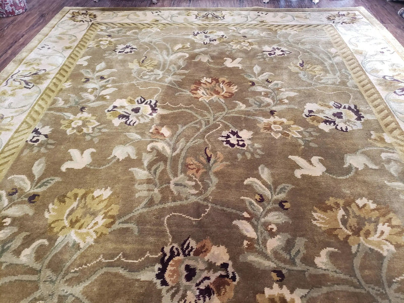 8x10 Tibetan Rug, Green & Beige Floral Rug, Large Handmade Wool Rug by Jewel Rugs