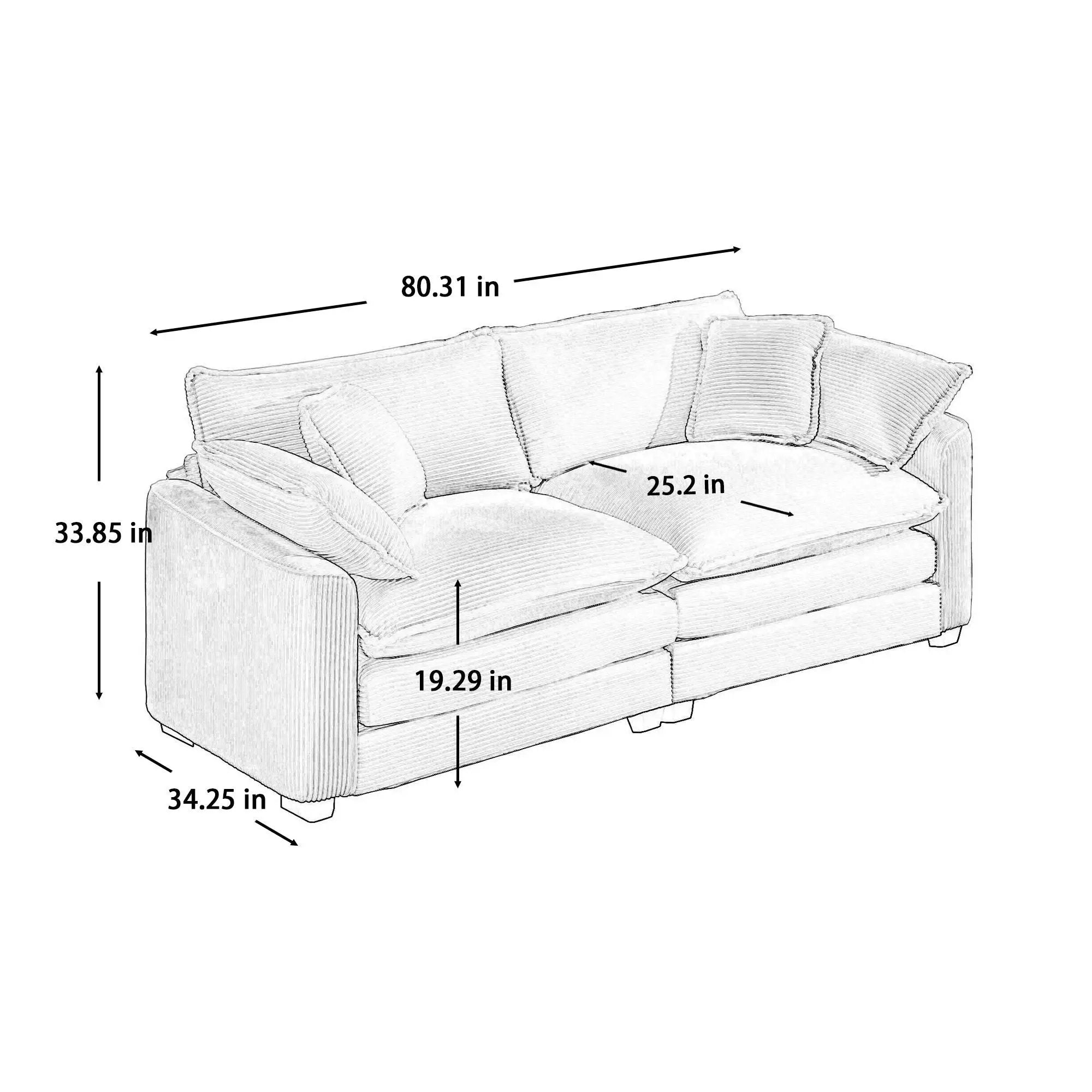 Modern 2 Seater With 4 Pillows, Upholstered Deep Seating Loveseat by Unique Piece Furniture