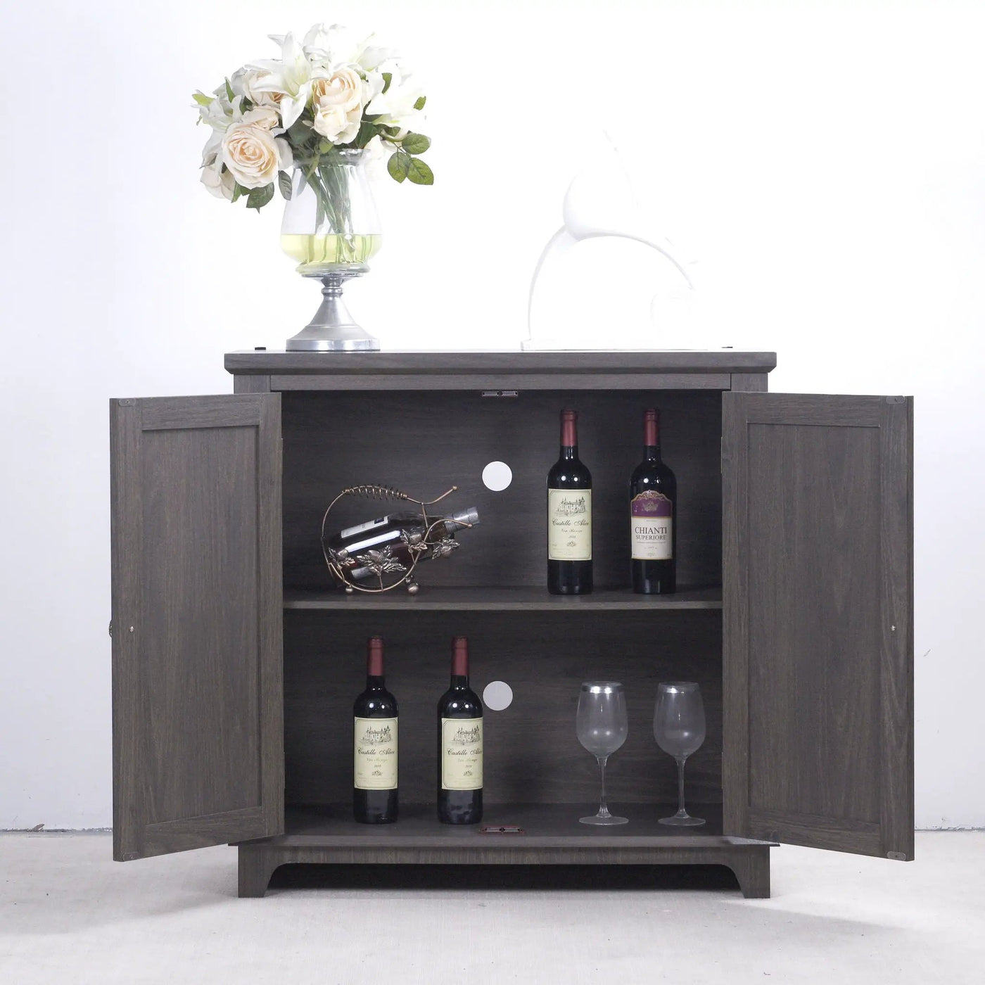 Elegant Sideboard With 2 Acrylic Mirrored Doors, Adjustable Shelf Storage by HouseOfZazla