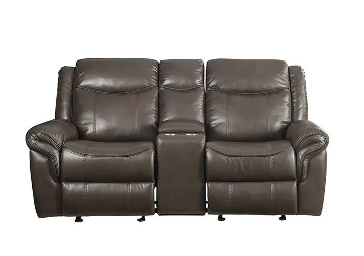 Lydia - Motion Loveseat With USB & Console - Brown Leather Aire by Unique Piece Furniture
