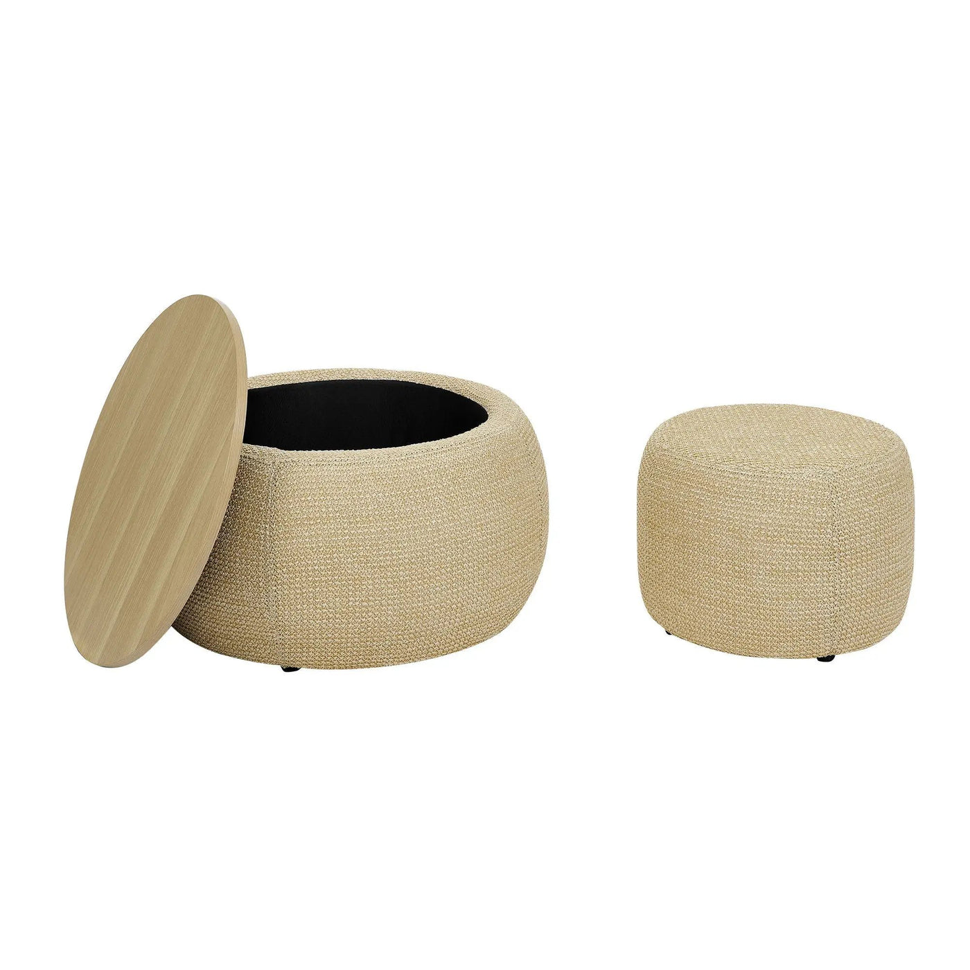 Round Storage Ottoman, 2 In 1 Function, End Table And Ottoman by HouseOfZazla