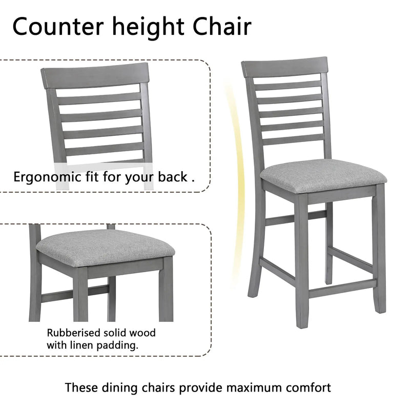 5 Piece Dining Table Set, Wooden Dining Square Table Set For 4, Counter Height Kitchen Table Set With Square Table And 4 Upholstered Chairs - Gray by Unique Piece Furniture