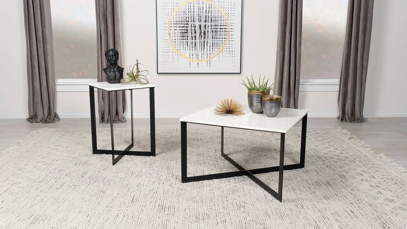 Tobin Square Marble Top Coffee Table White and Black by Unique Piece Furniture