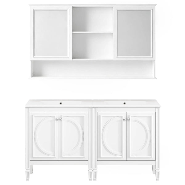 Double Sink Bathroom Vanity Set with Wall Mount Mirror Cabinet, photo 2 of 54