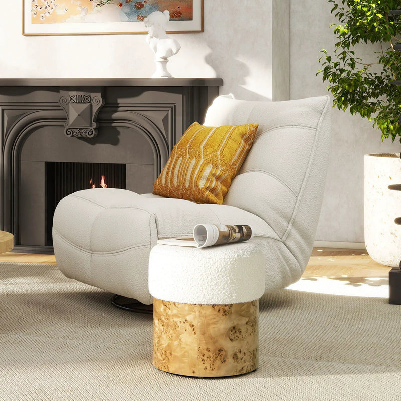 Nebula - Round Upholstered Ottoman - White by HouseOfZazla