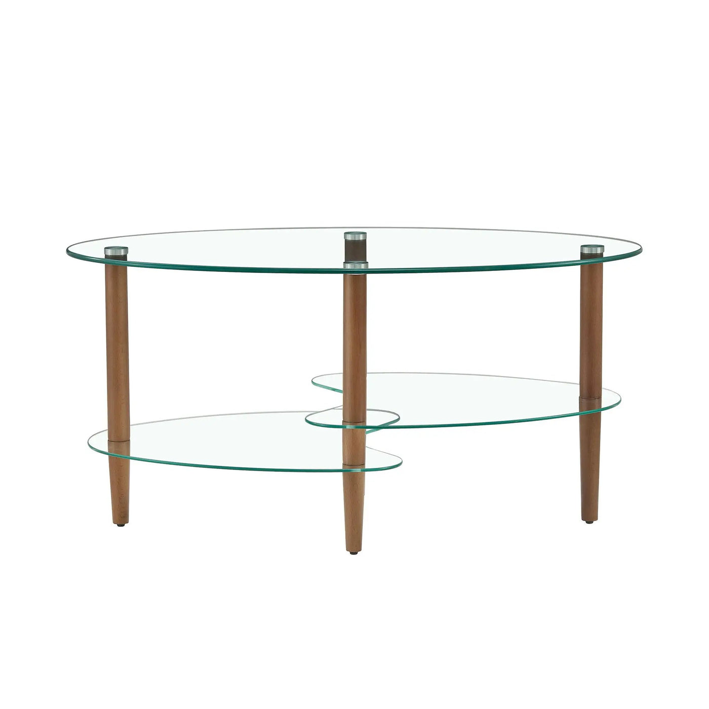 Transparent Oval Glass Coffee Table, Modern Table In Living Room Oak Wood Leg Tea Table 3-Layer Glass Table by HouseOfZazla