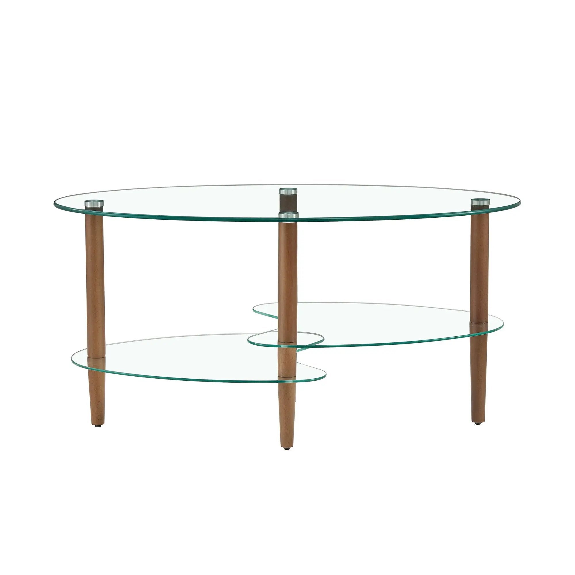Transparent Oval Glass Coffee Table, Modern Table In Living Room Oak Wood Leg Tea Table 3-Layer Glass Table by HouseOfZazla