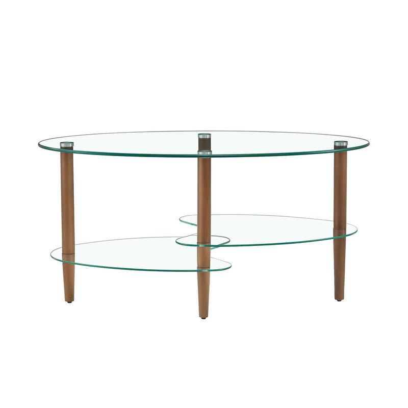 Transparent Oval Glass Coffee Table, Modern Table In Living Room Oak Wood Leg Tea Table 3-Layer Glass Table by HouseOfZazla