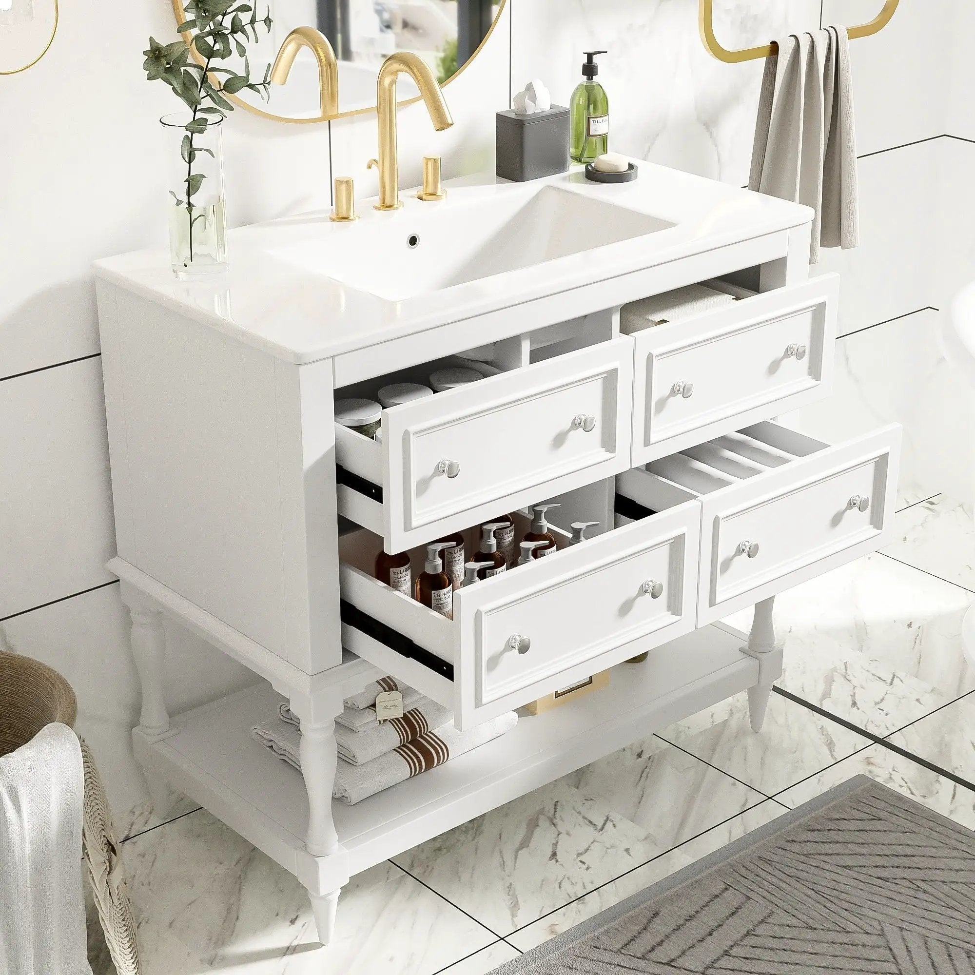 Bathroom Vanity Cabinet With Undermount Sink, 4 Drawer Set by Unique Piece Furniture
