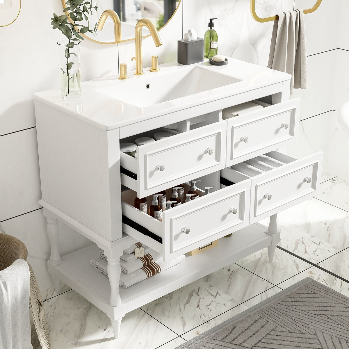 36" Bathroom Vanity Cabinet with Undermount Sink and 4 Drawers - Beige, Black, White, photo 12 of 12