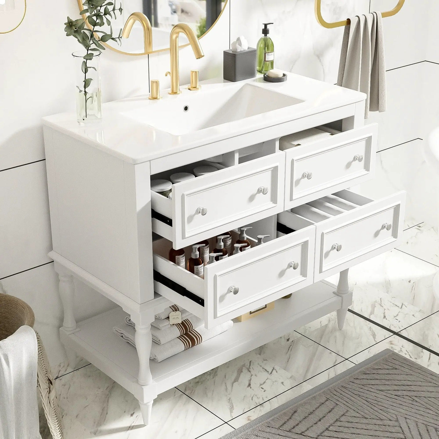 Bathroom Vanity Cabinet With Undermount Sink, 4 Drawer Set by Unique Piece Furniture