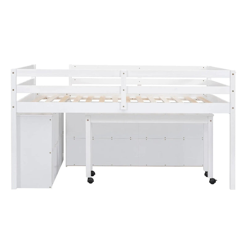 Loft Bed With Retractable Writing Desk And 4 Drawers, With Lateral Portable Desk And Shelves by HouseOfZazla