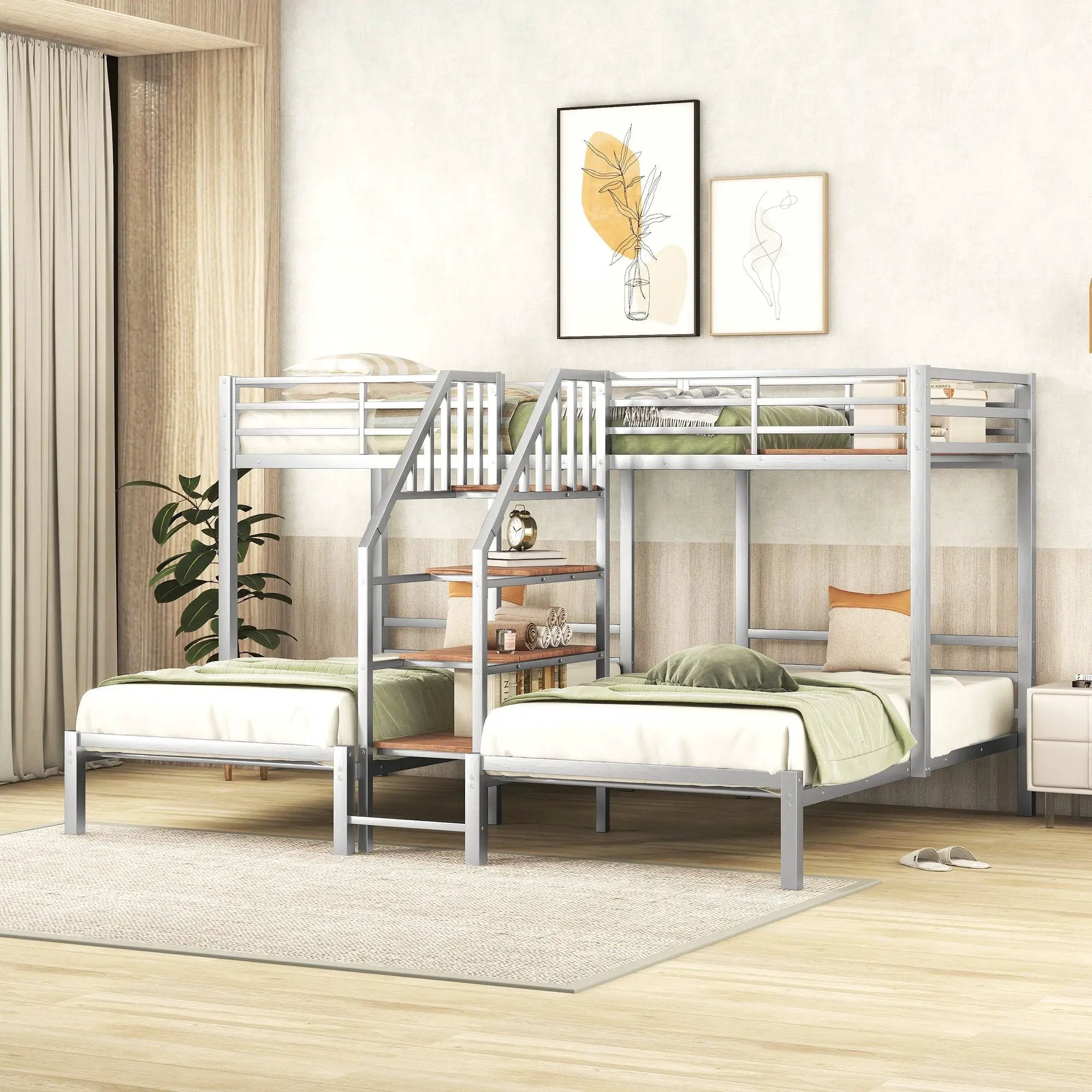 Metal Bunk Bed With Storage Shelves Staircase by HouseOfZazla