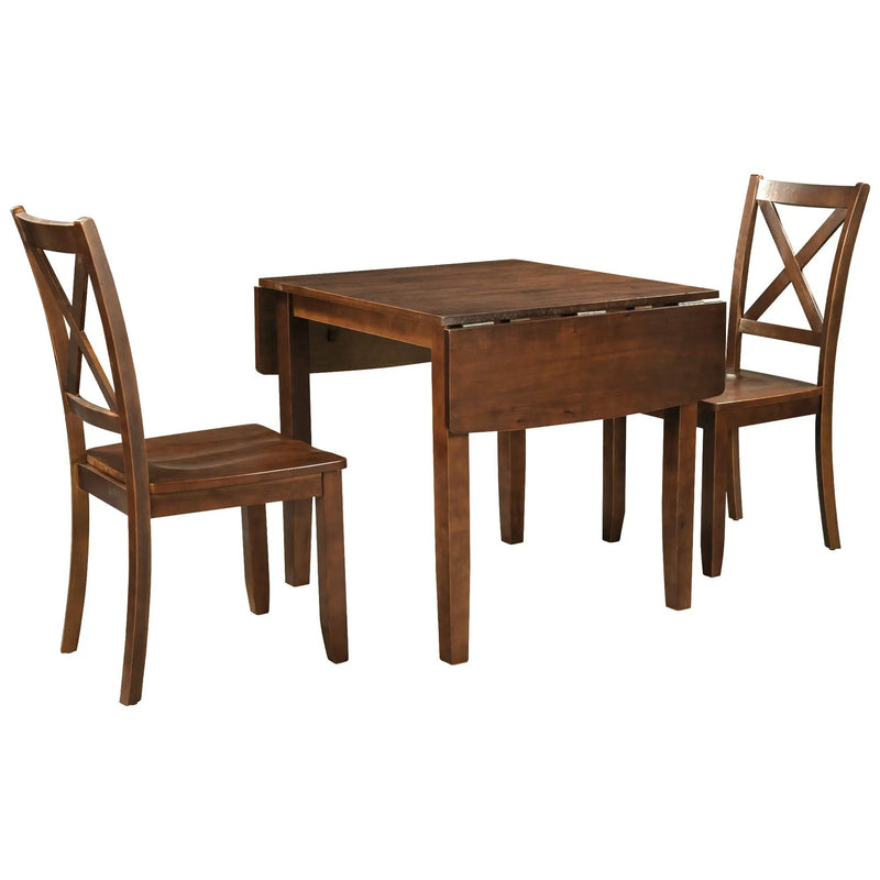 TOPMAX 3-Piece Wood Drop Leaf Breakfast Nook Dining Table Set with 2 X-back Chairs by HouseOfZazla