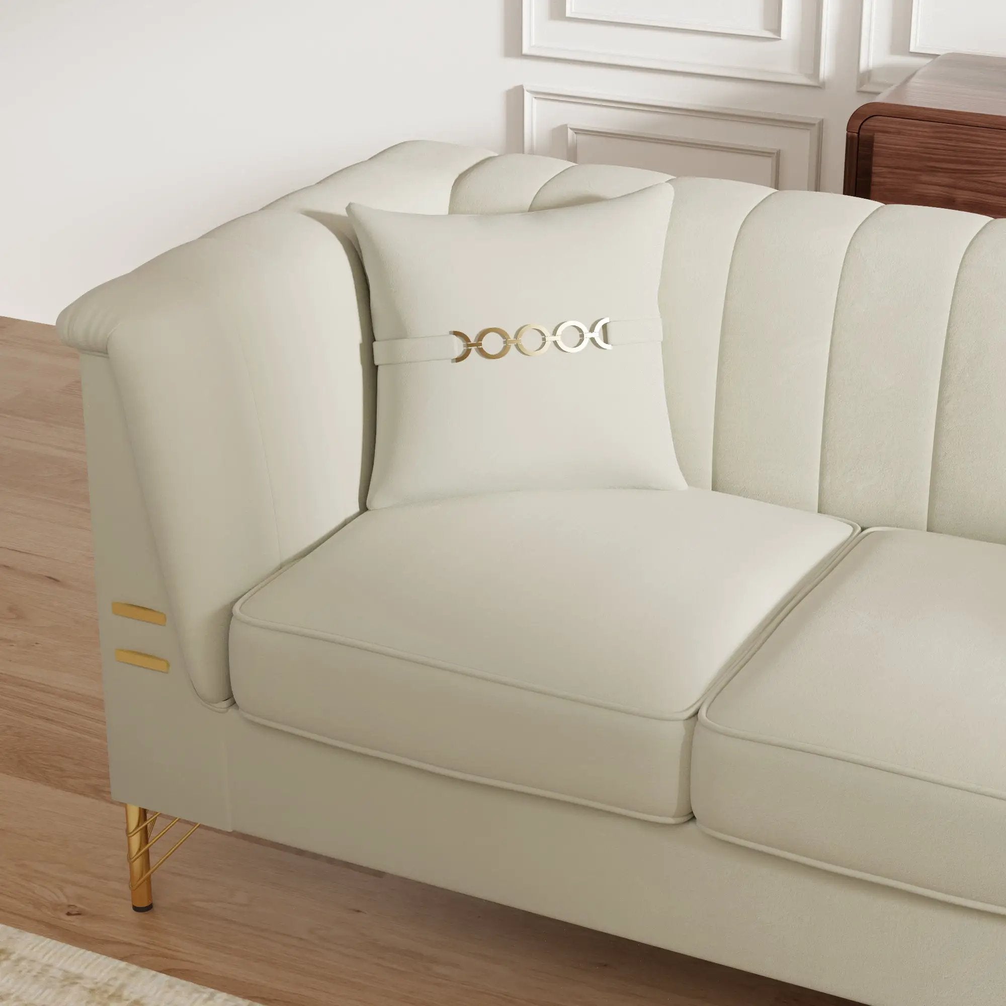 FX-P82-BE3 Modern Velvet 3-Seater Chesterfield Sofa with 2 Pillows by HouseOfZazla