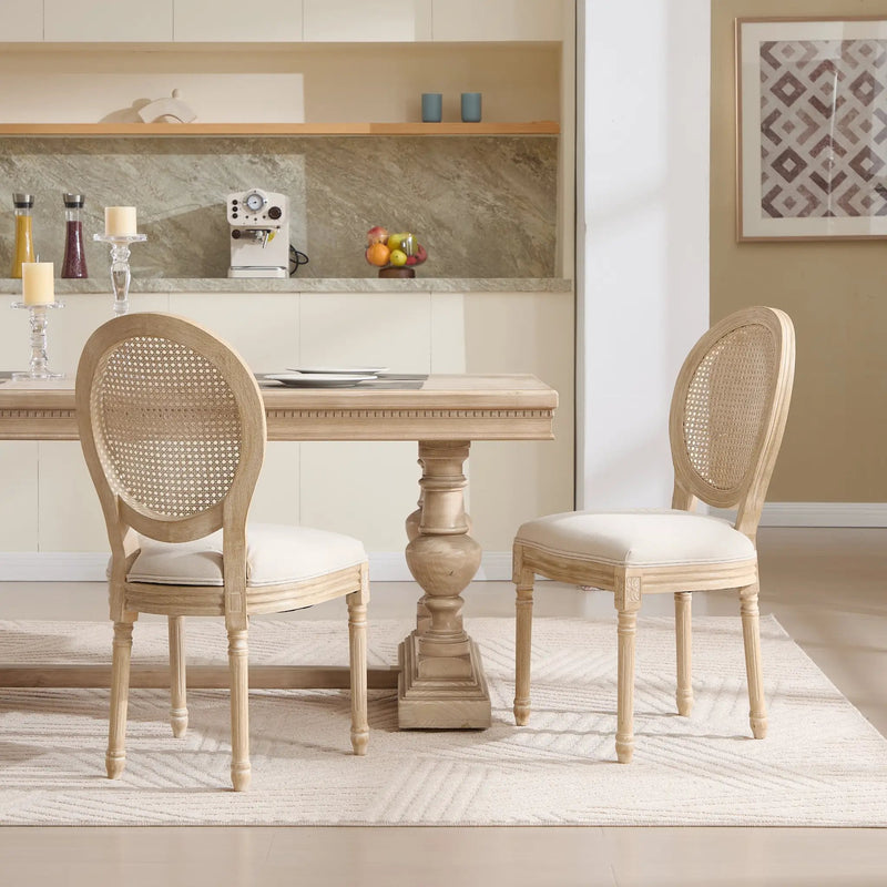 French Country Dining Chairs Set of 2 Upholstered with Rattan Back by HouseOfZazla