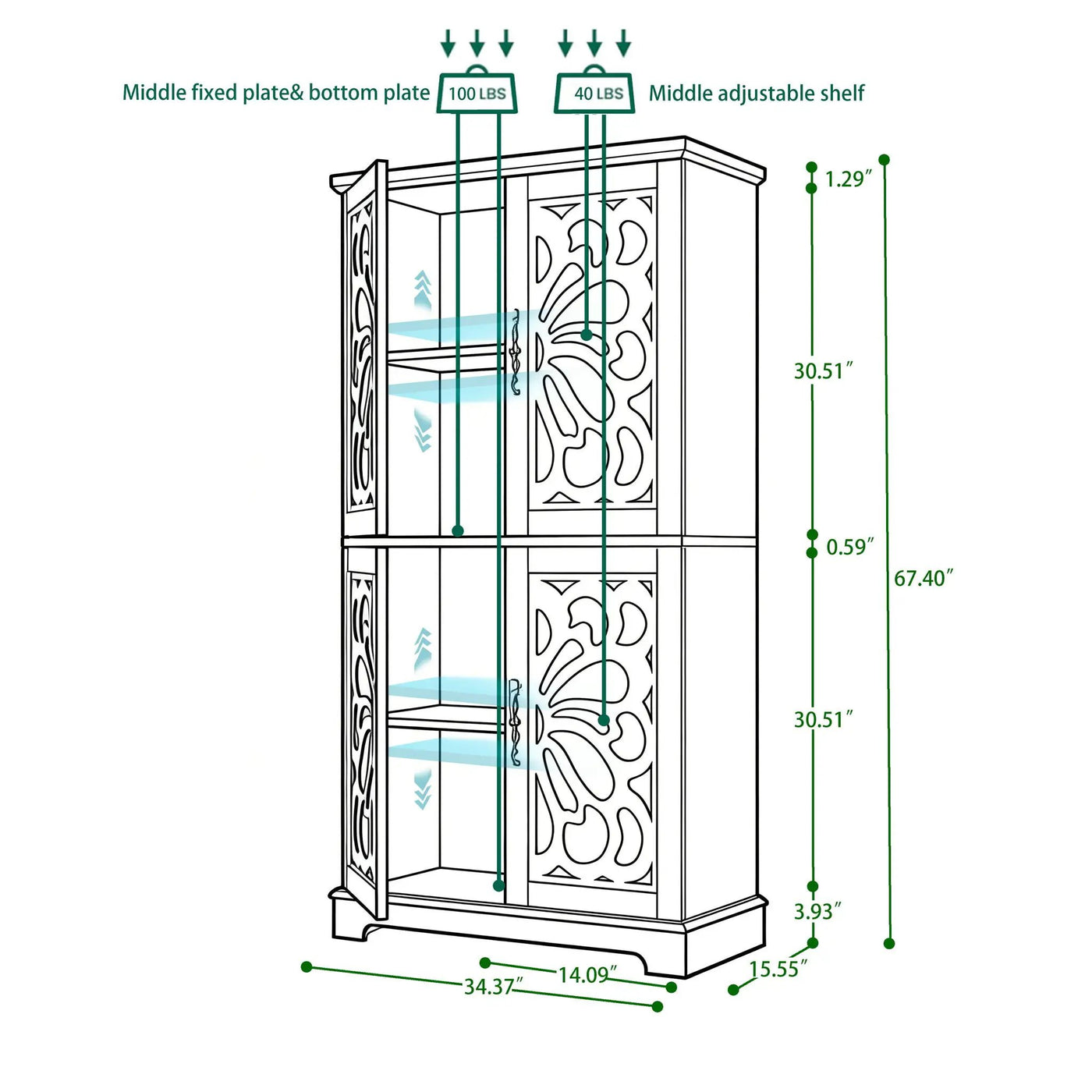 Modern Sideboard Buffet With 4 Mirrored Doors, Adjustable Shelves by HouseOfZazla