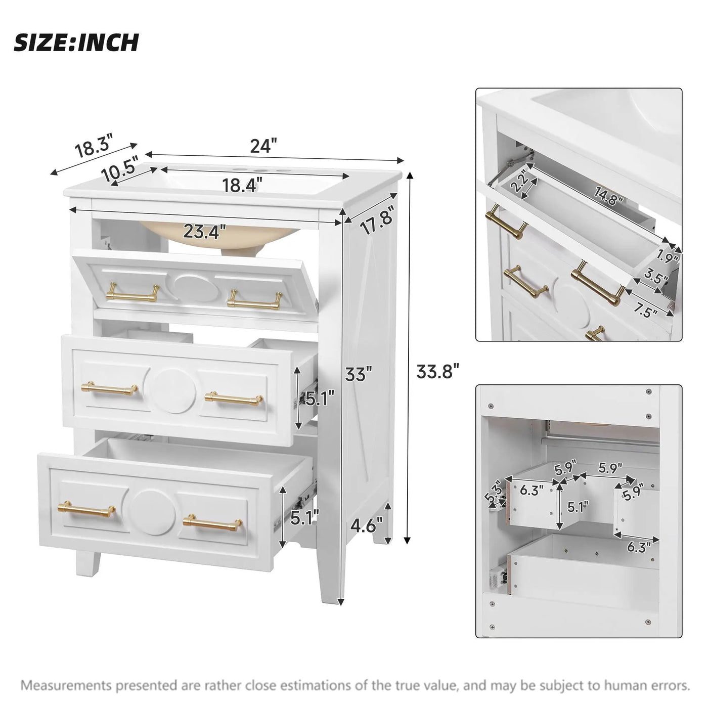 Bathroom Vanity With Sink, Free Standing 3 Drawer Storage Cabinet by HouseOfZazla