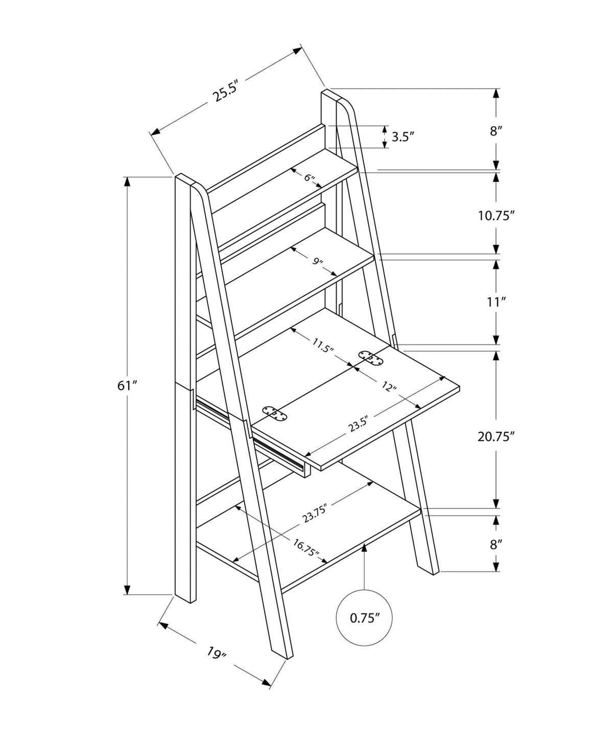 Computer Desk with Storage Shelves - Wood, Leaning Ladder Style - Dark Brown or Light Brown, photo 8 of 8