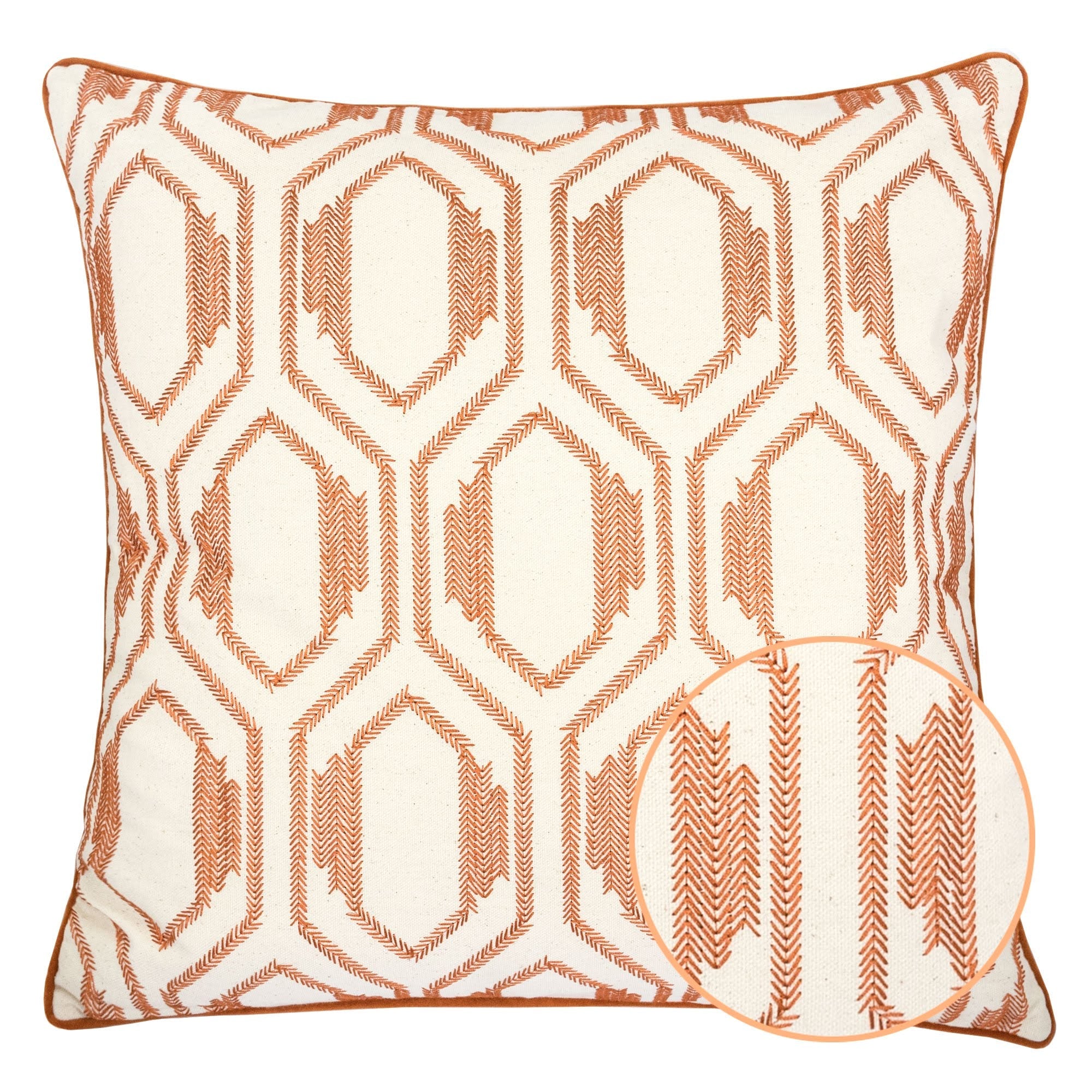 Geometric Embroidered Cotton Throw Pillow by HouseOfZazla