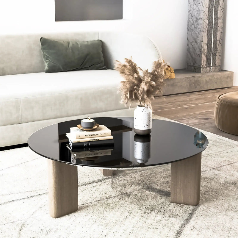 36" Round Tempered Glass Table Top Black Glass 1 / 4" Thick Round Polished Edge - Black by HouseOfZazla