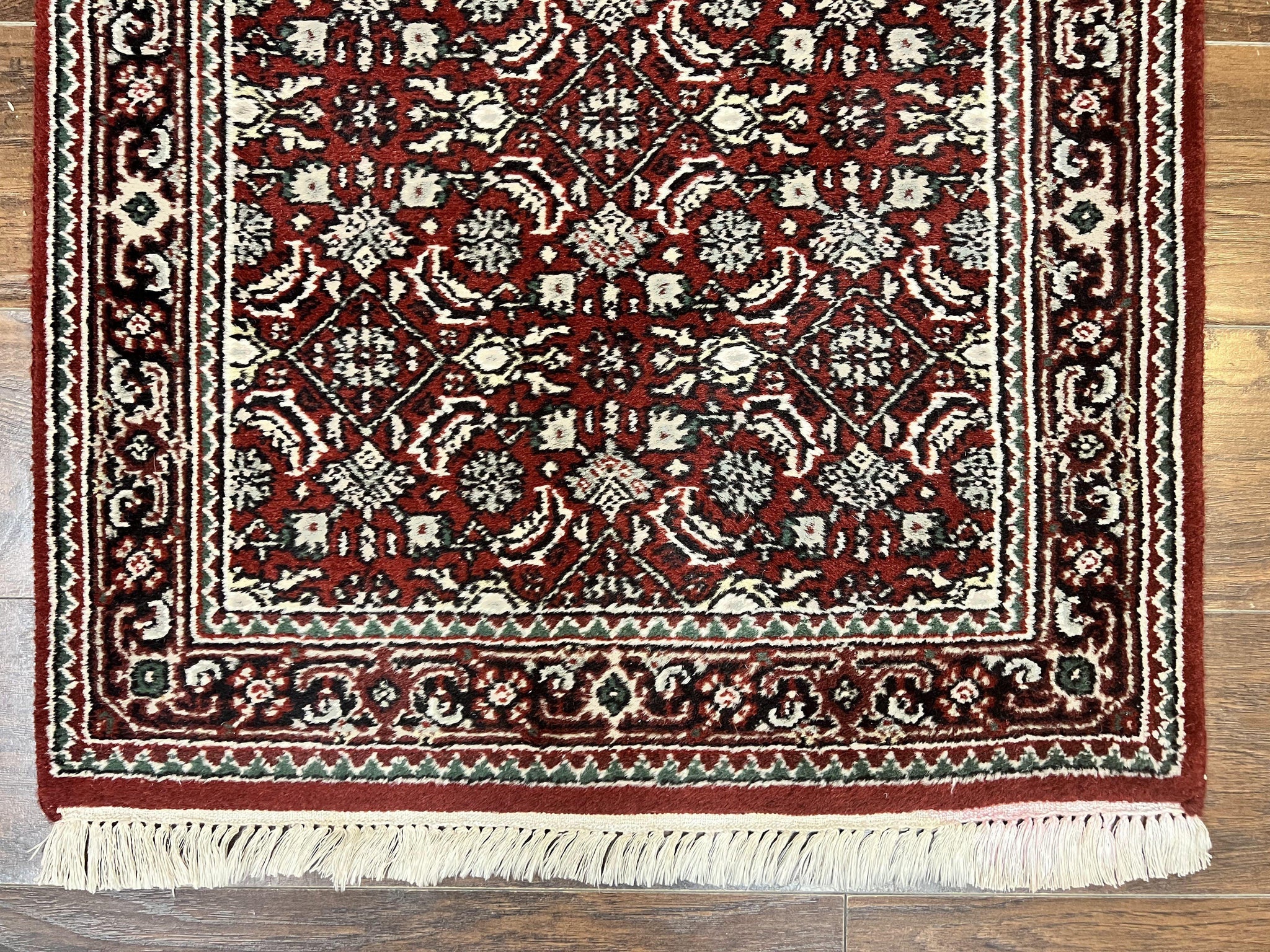 Indo Persian Runner Rug 2.7 x 8, Wool Hand Knotted Vintage Carpet, Red Black, Herati Allover Pattern, Oriental Runner, Rug for Hallway by Jewel Rugs