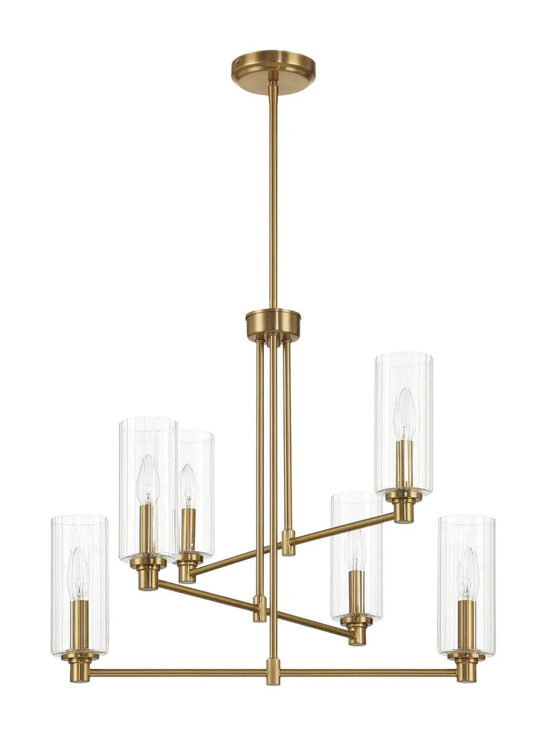 Timeless - 6 Lights Chandelier With Clear Ribbed Satin - Antique Brass / Clear / Gold by HouseOfZazla