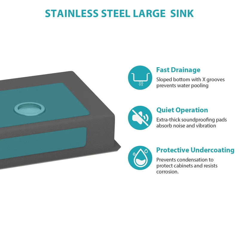Modern Undermount Stainless Steel Kitchen Sink 16 Gauge, Deep Single Bowl by HouseOfZazla