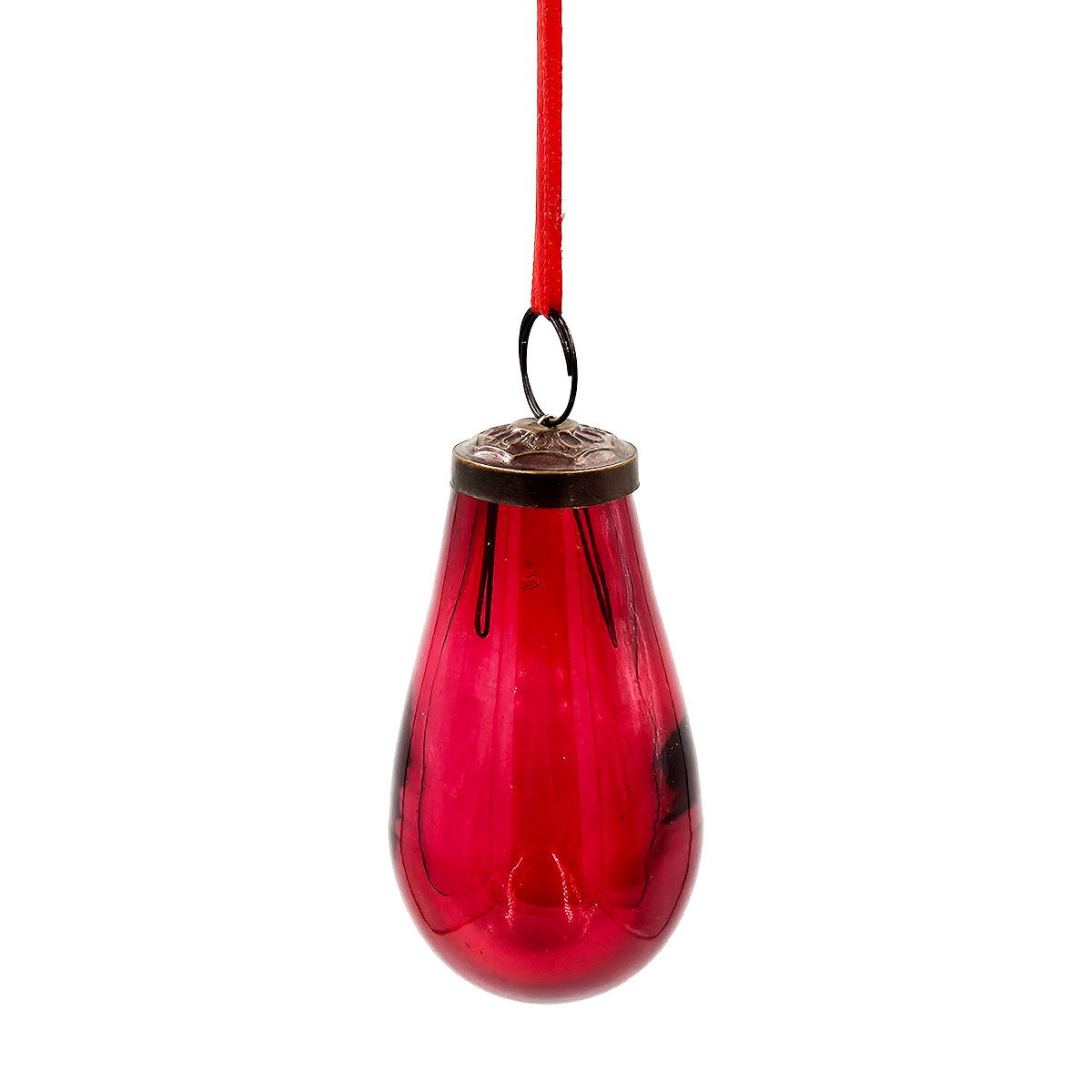 Glass Tear Drop Ornaments with Brass Accent - Set of 12 - Gold, Light Blue, Red, photo 18 of 19