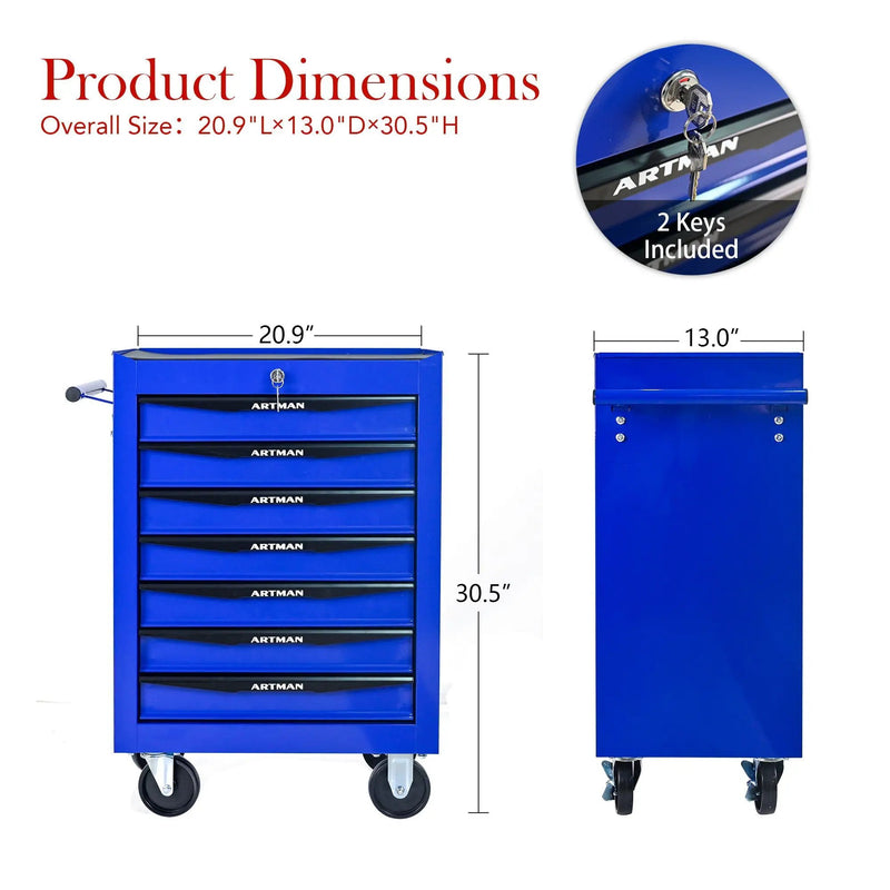 Rolling Metal Tool Chest With Drawers, Steel Storage Cabinet With Ball Bearing Slides by HouseOfZazla