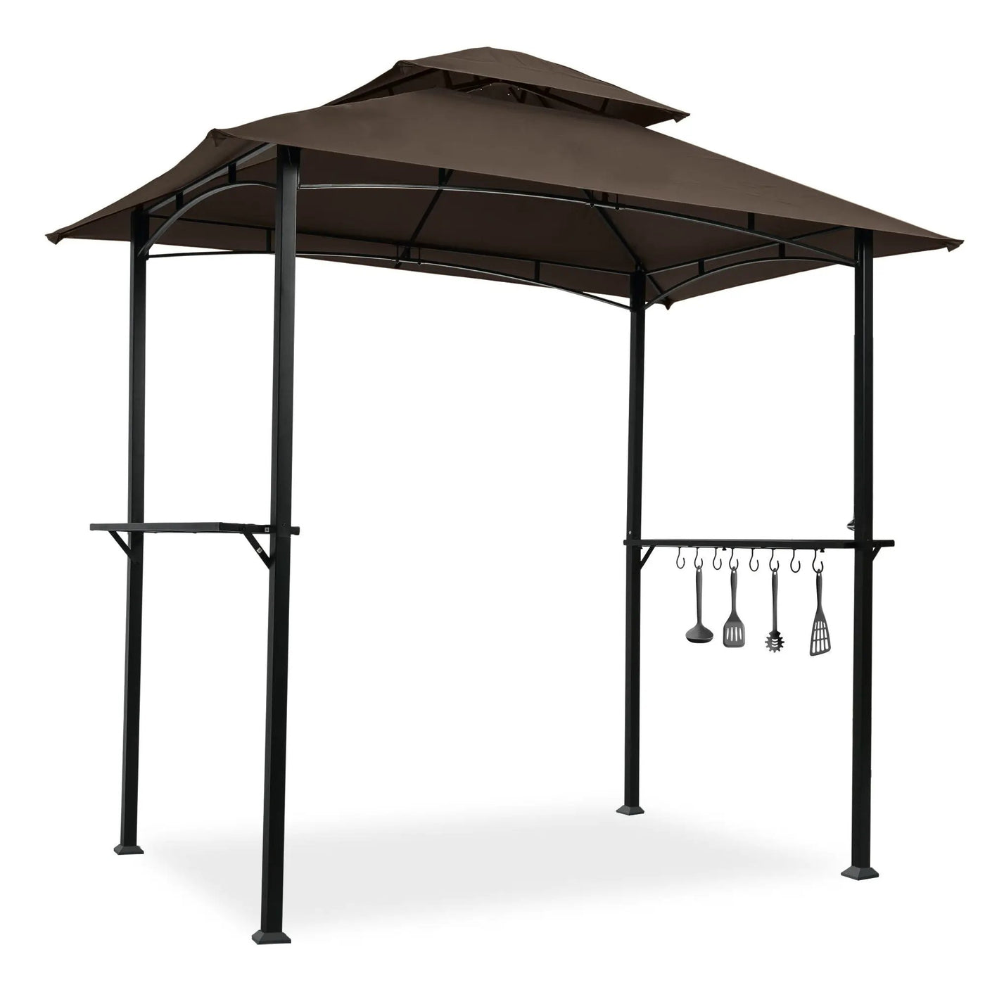Outdoor Grill Gazebo With Double Tier Soft Top Canopy, Steel Frame, Bar Counters & Hook by HouseOfZazla