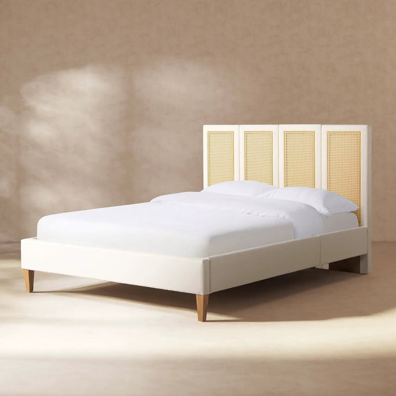 Toscana Queen Upholstered Cane Back Platform Bed by HouseOfZazla