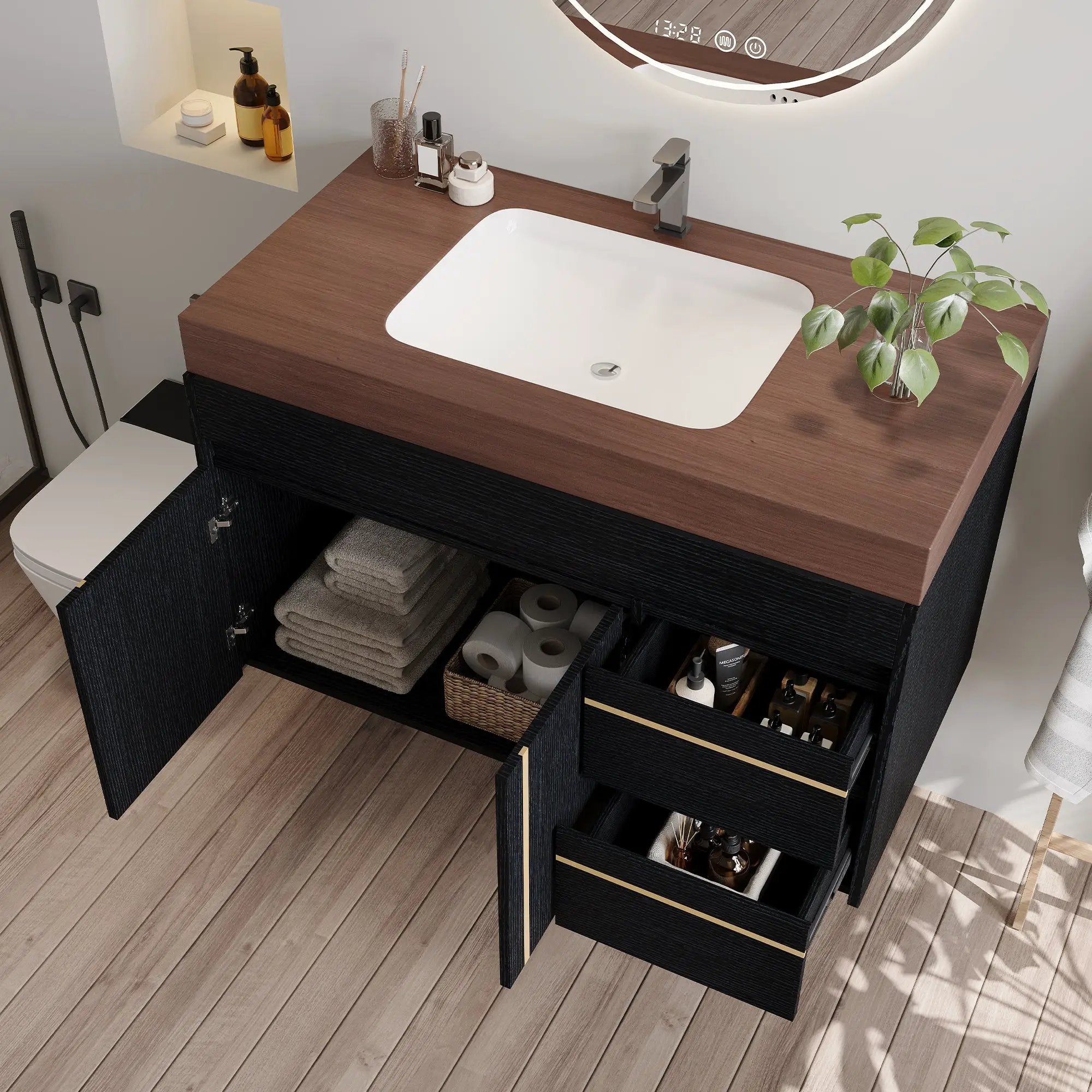 36" Floating Bathroom Vanity with Ceramic Sink and Faux Marble Top by HouseOfZazla