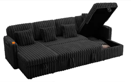 U Shaped Plush Corduroy Fluffy Sectional Sleeper Sofa by HouseOfZazla